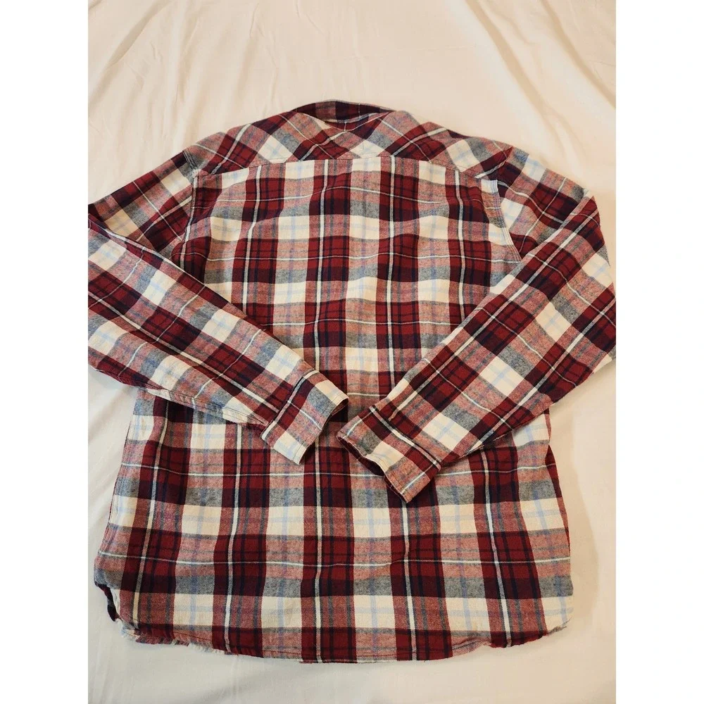 Levis Mens Red‎ White Blue Plaid Flannel Button Down Shirt XL Long Sleeve Casual